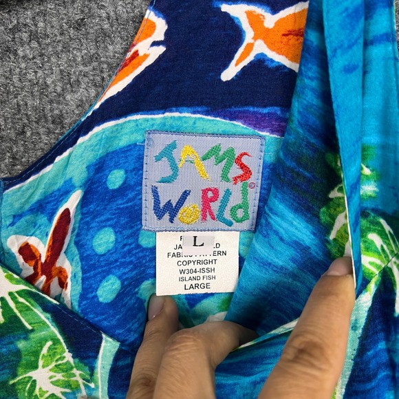 Vintage Jams world Hawaiian Tropical Fish Beach Dress Sleeveless Blue Size L - Picture 8 of 10